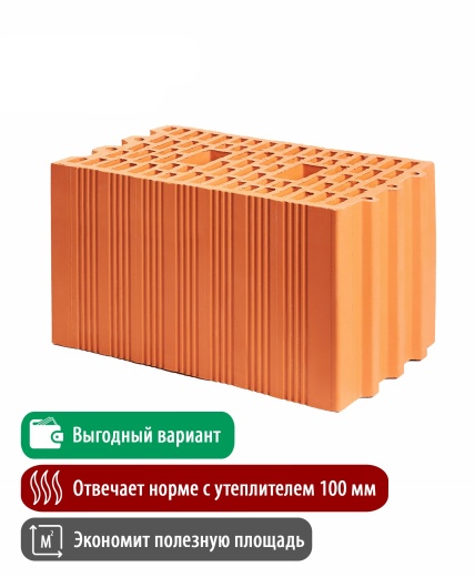 Керамический поризованный блок 10,7 НФ торц. (250x380x219 мм), 48 шт./поддон